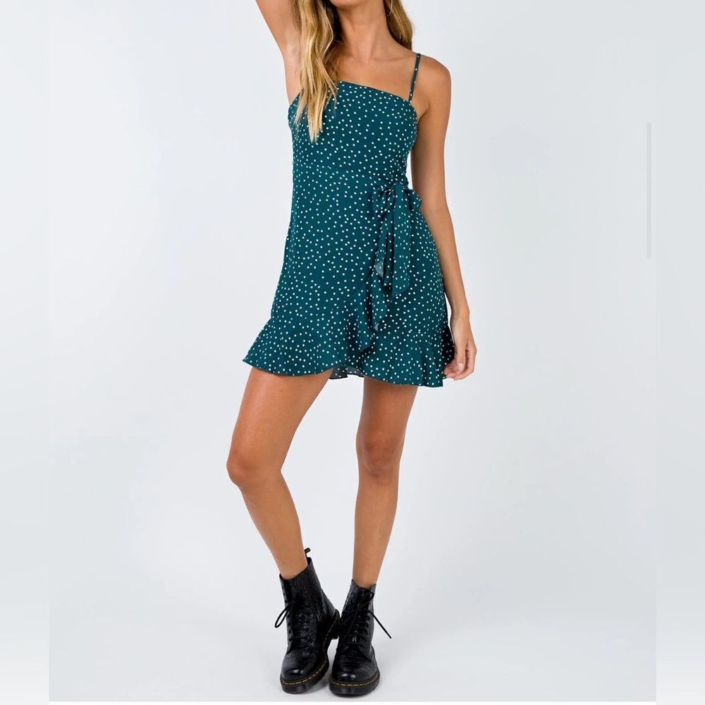 Princess Polly Caesura Mini Teal Green Polka Dot Dress Size 4